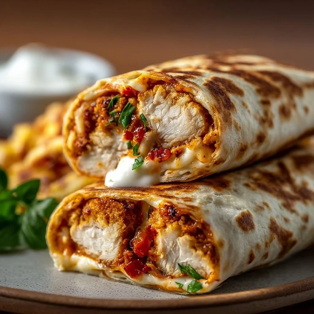 Knusprige Hähnchen-Mozzarella-Wraps frisch aus dem Airfryer