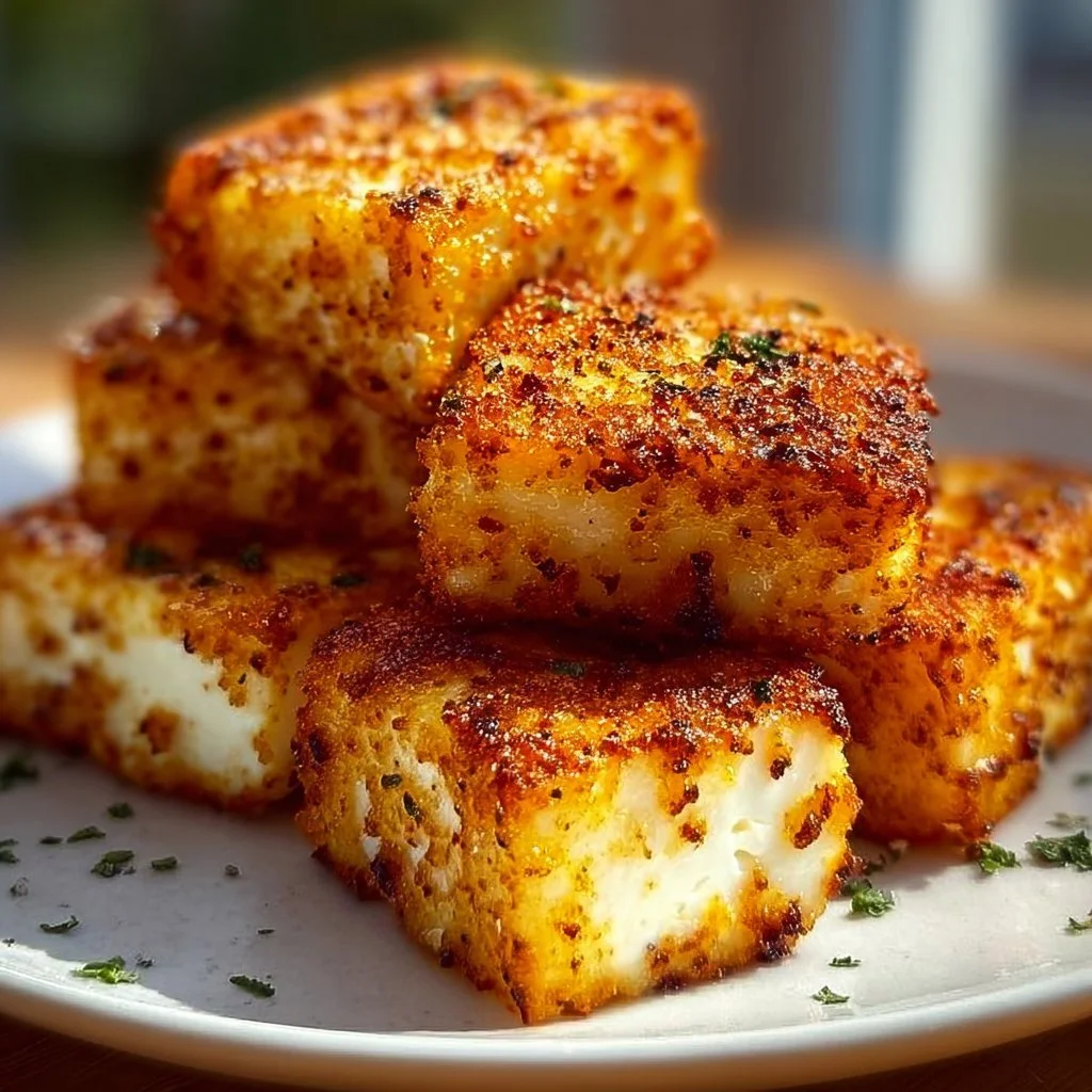 Knuspriger Feta aus dem Airfryer auf einem Teller serviert