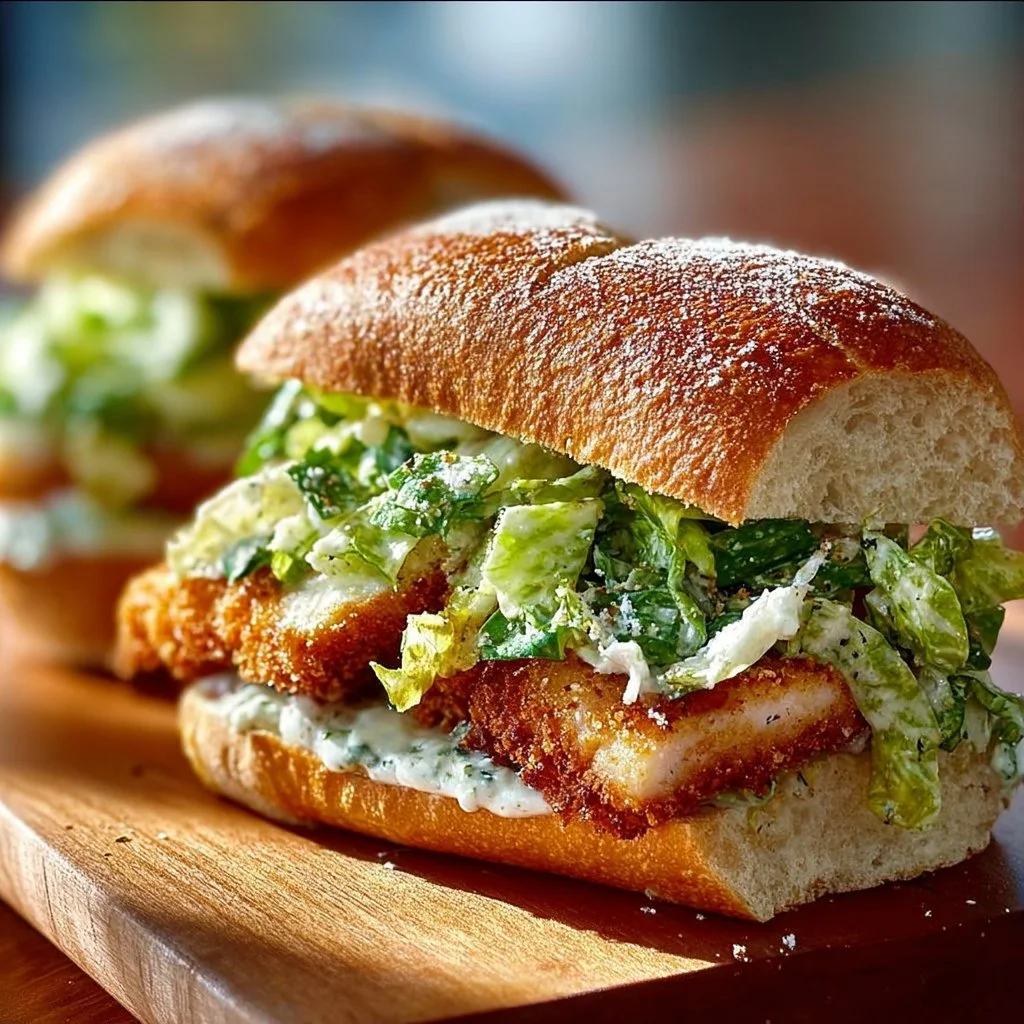 Knuspriges Hähnchen-Caesar-Sandwich mit frischen Zutaten