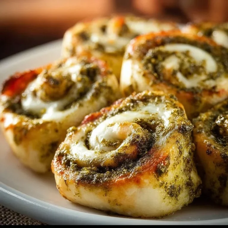 Pizzaschnecken mit Pesto und Mozzarella auf einem Teller serviert