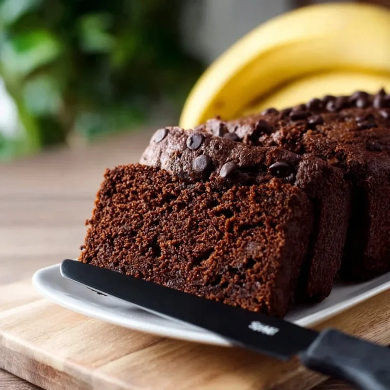 Schoko-Bananenbrot mit Schokoladenglasur auf einem Holzbrett