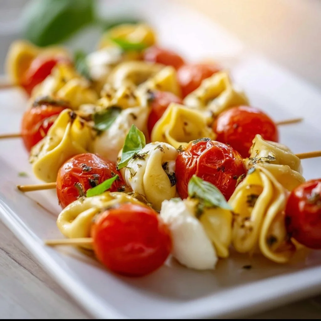 Tortellini-Spieße mit frischen Tomaten und Mozzarella