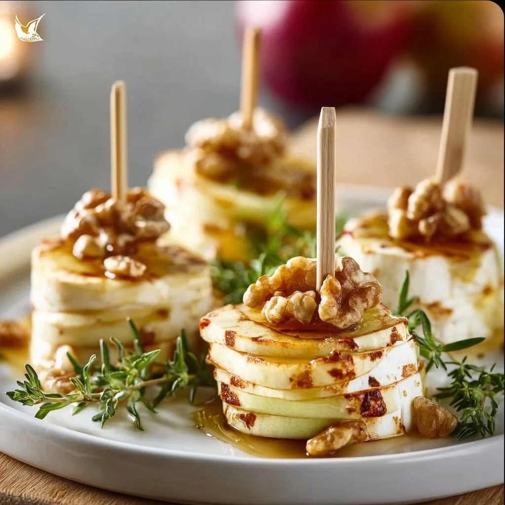 Apfel-Camembert-Spieße mit Walnüssen