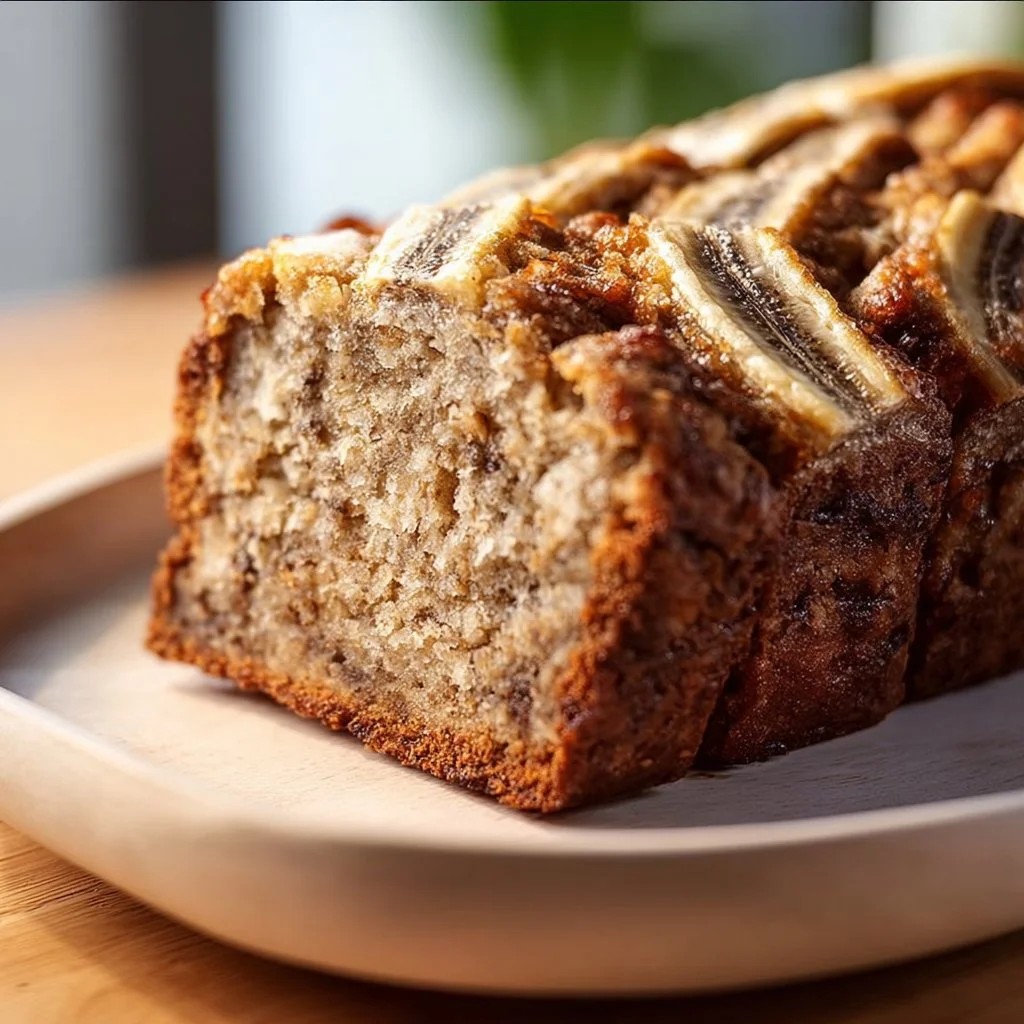 Das perfekte Bananenbrot, frisch gebacken und mit reifen Bananen verfeinert.
