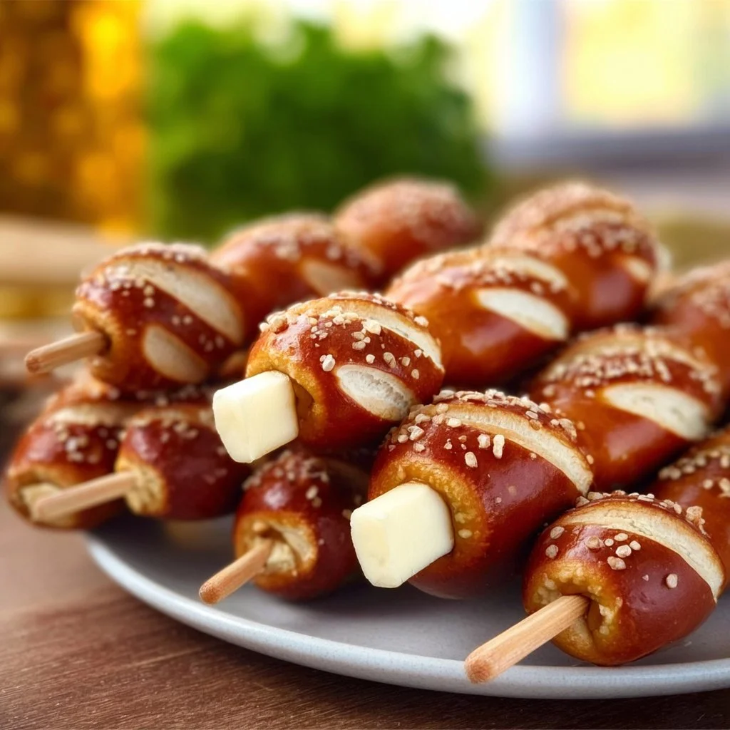 Bayerische Laugenspieße frisch gebacken auf einem Holzbrett