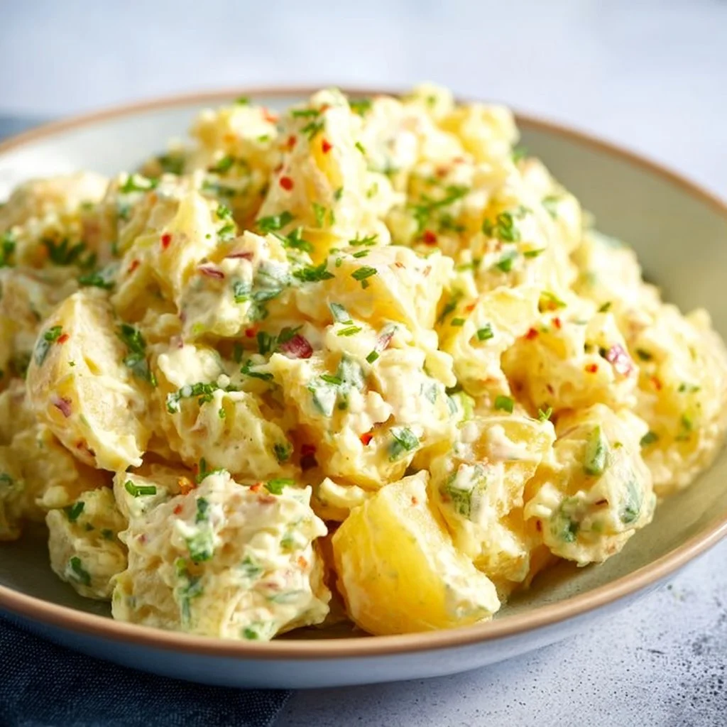 Glutenfreier einfacher Kartoffelsalat auf einem Teller