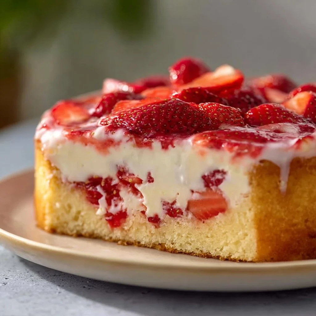 Erdbeer Schmandkuchen mit frischen Erdbeeren und Sahne