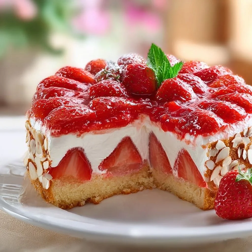 Erdbeerkuchen mit Mascarpone-Creme und Mandelboden