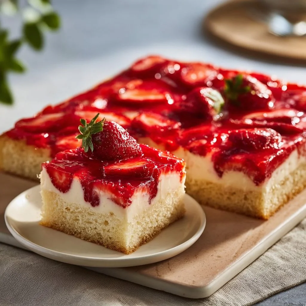 Erdbeerkuchen vom Blech mit Pudding