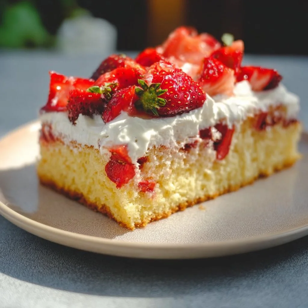 Fantakuchen Rezept vom Blech mit Schmand und Erdbeeren