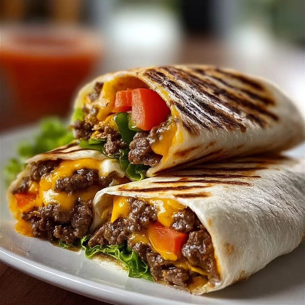 Leckere gegrillte Cheeseburger-Wraps mit frischen Zutaten