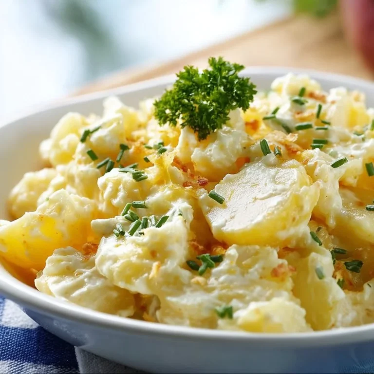 Klassischer Kartoffelsalat mit frischen Zutaten und leckerem Dressing