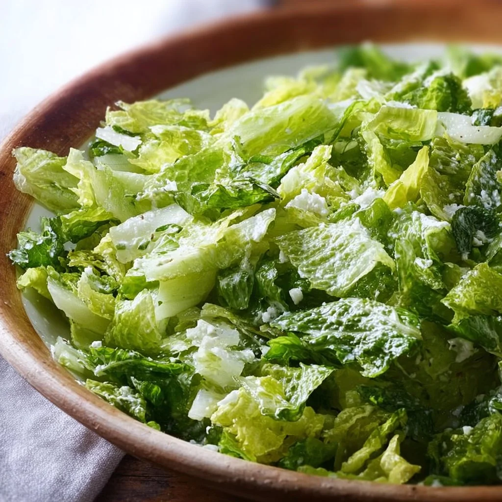 Schüssel mit Maroulosalata, griechischem Lattichsalat mit frisch geschnittenen Zutaten.