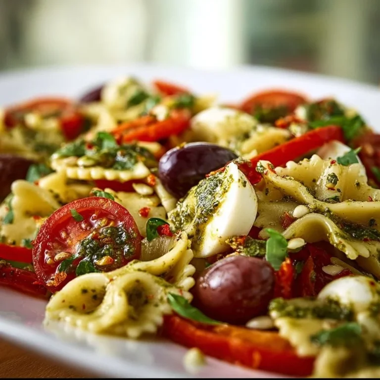 Mediterraner Pasta-Salat mit Pesto in einer Schüssel