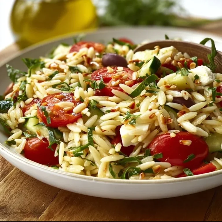 Mediterraner Orzo-Salat mit frischem Gemüse und Kräutern