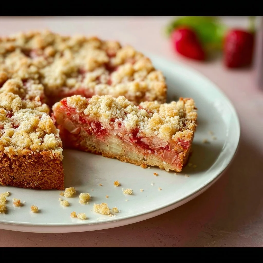 Leckerer Rhabarber Streuselkuchen mit knusprigem Streuselbelag