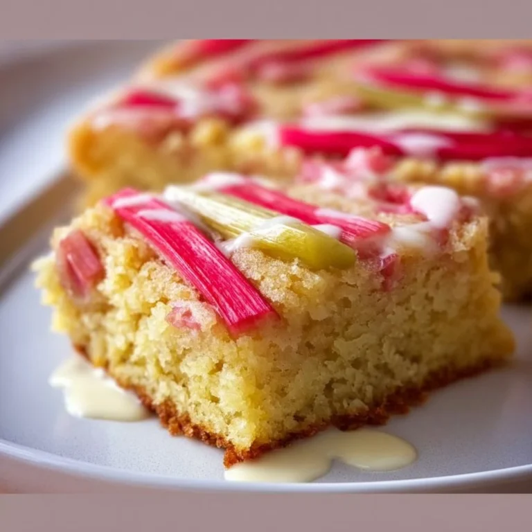 Rhabarber-Blattkuchen mit Vanillepudding auf einem Teller