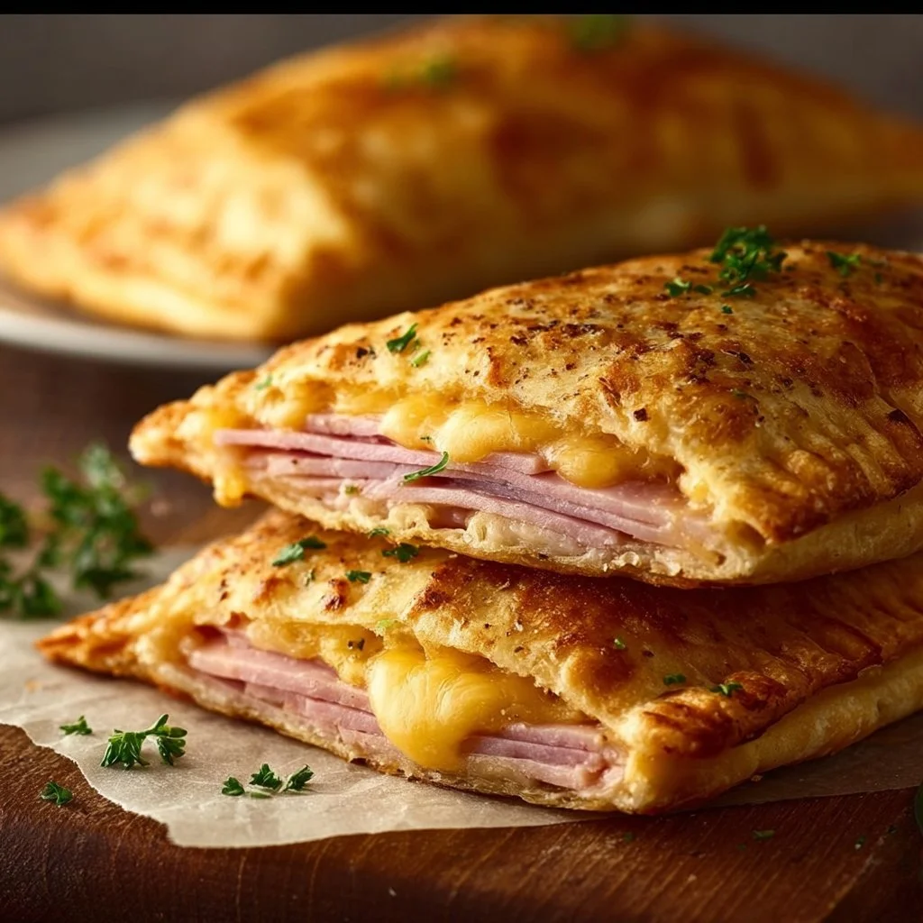 Leckere Schinken-Käse-Taschen auf einem Teller serviert