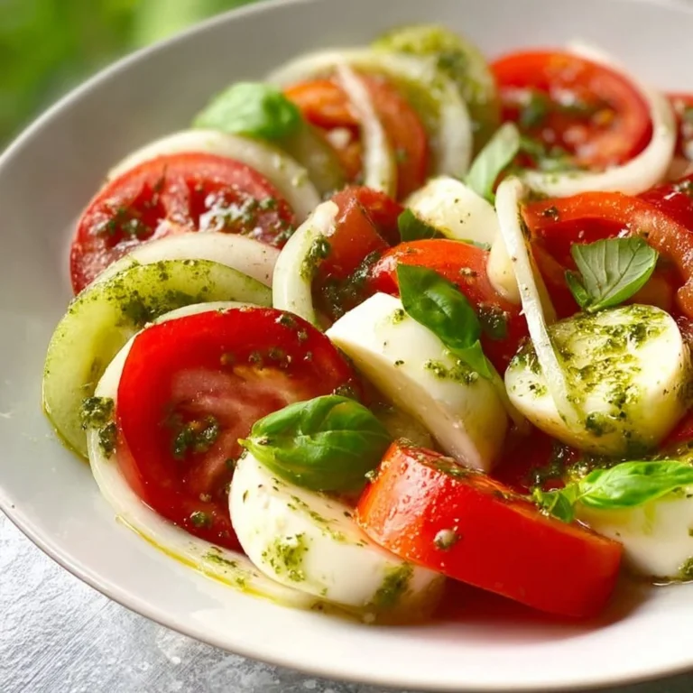 Tomaten Mozzarella Salat mit Pesto auf einem Teller angerichtet