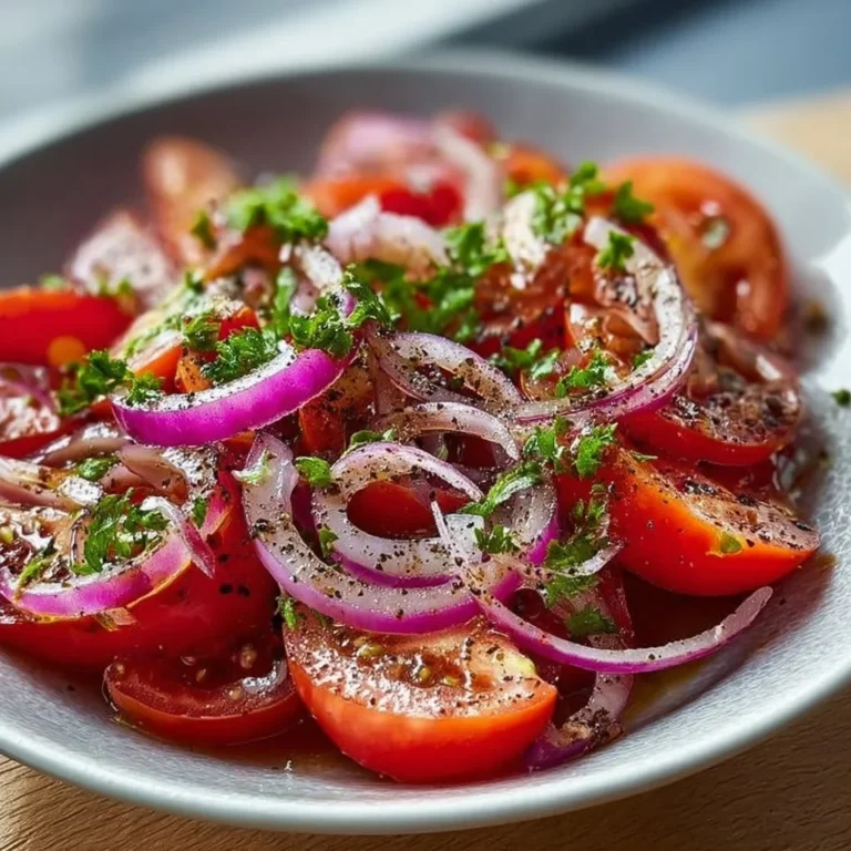 Frischer Tomatensalat mit Zwiebeln und aromatischem Sumach Dressing