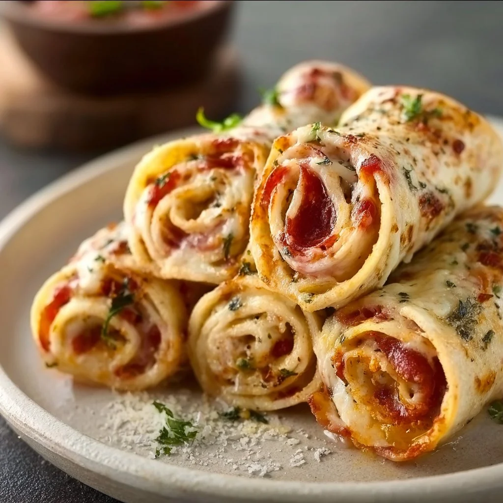 Tortilla-Pizza-Rollen mit frischen Zutaten und Käse
