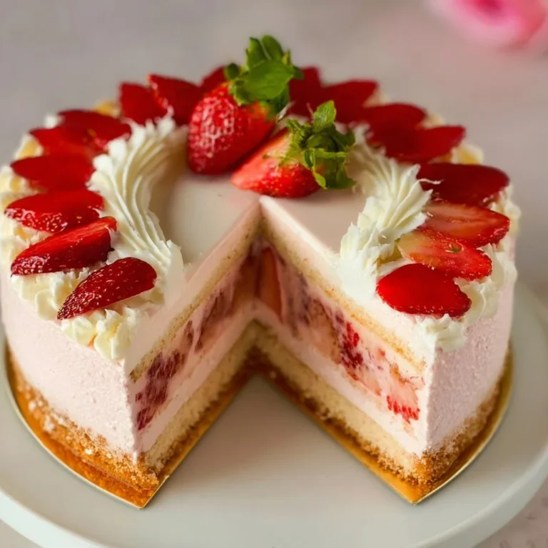 Erdbeer-Quark-Sahnetorte mit frischen Erdbeeren und Sahne dekoriert