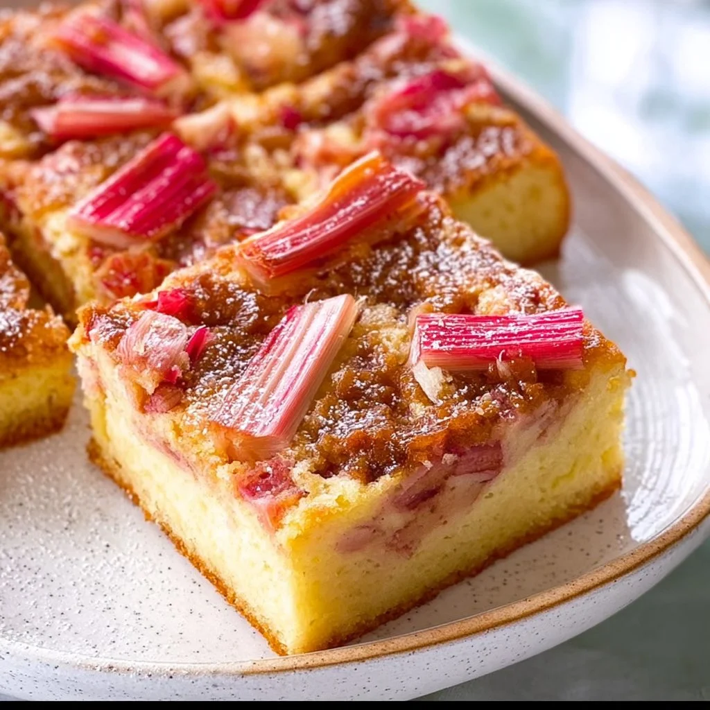 Zauberkuchen mit Pudding und Rhabarber