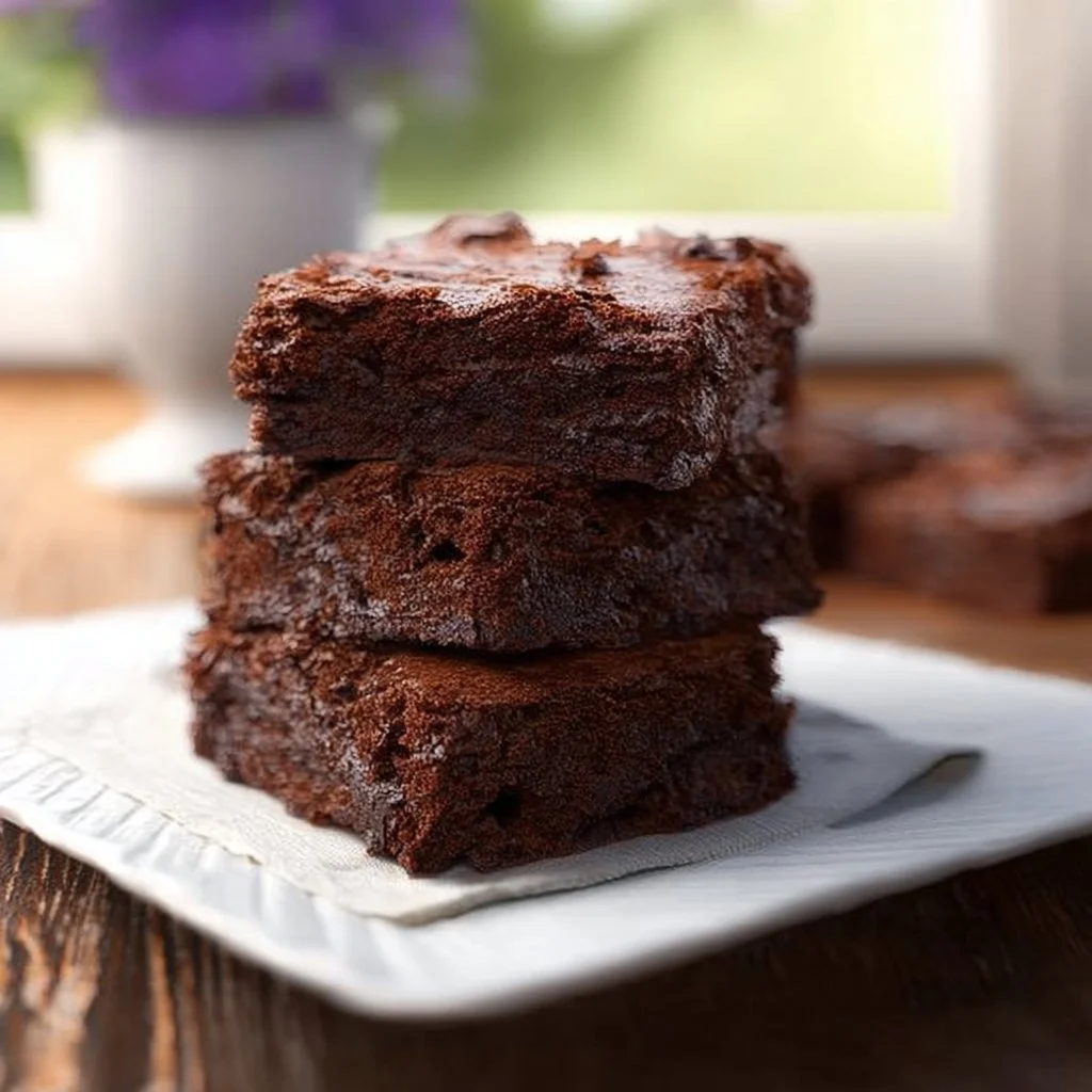 Leckere Brownies mit Schokolade auf einem Teller