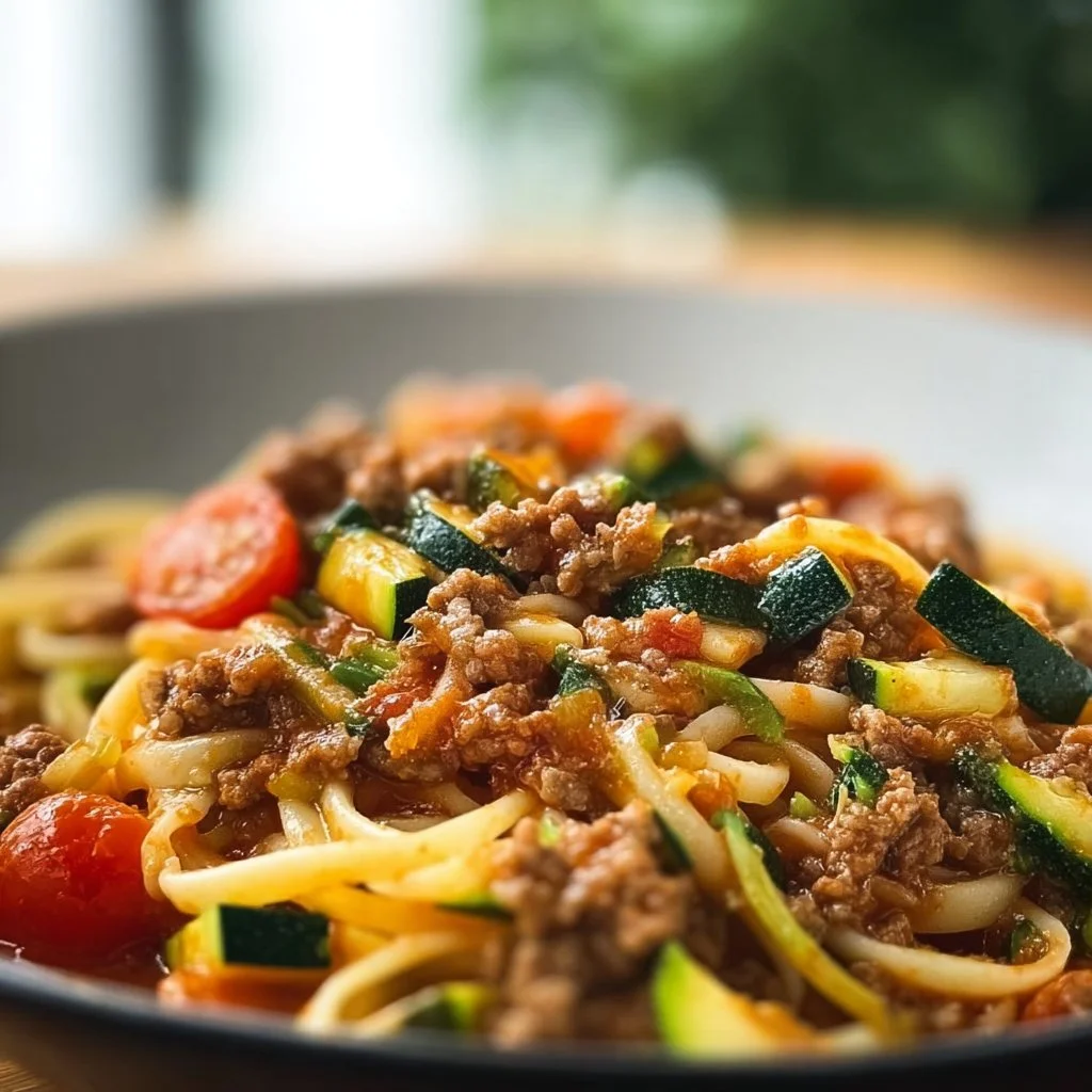 Bunte Zucchini-Hackfleisch-Pasta-Freude