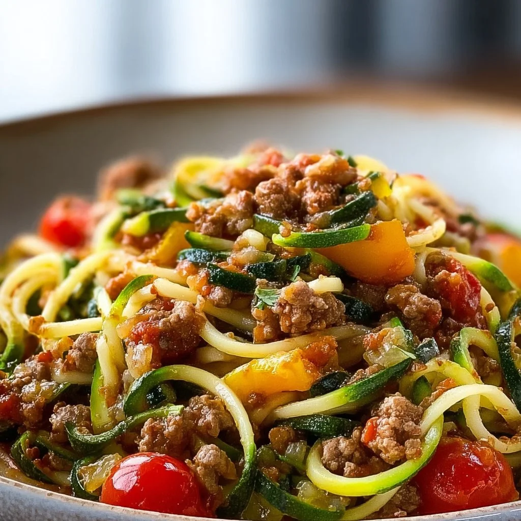 Bunte Zucchini-Hackfleisch-Pasta-Freude