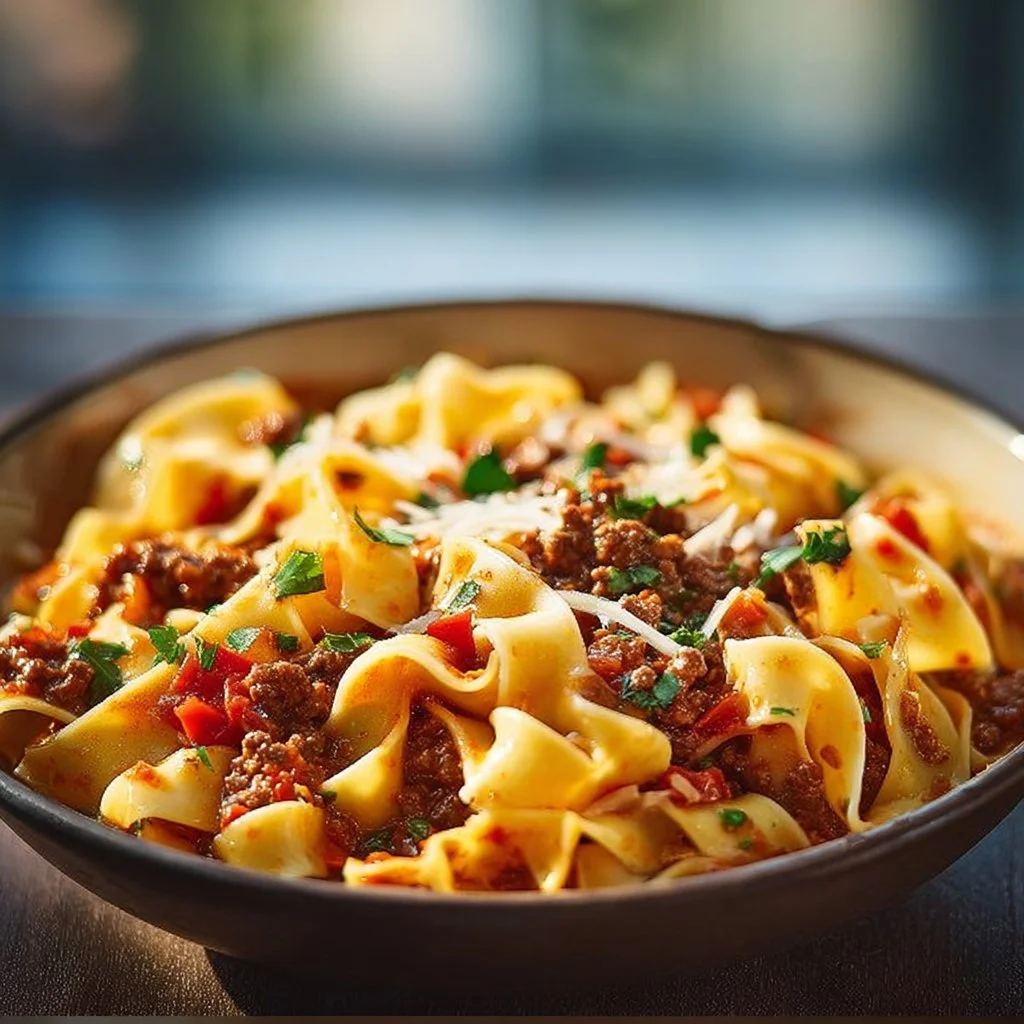 Leckere Cowboy-Nudeln, eine einfache One-Pot-Pasta zubereitet in einem Topf.