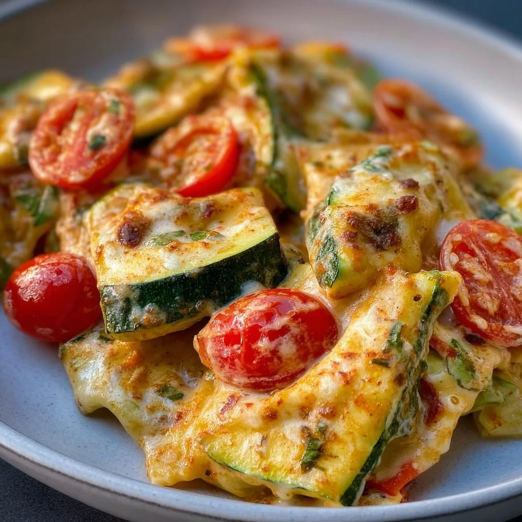 Cremige Maultaschenpfanne mit Zucchini und Tomaten