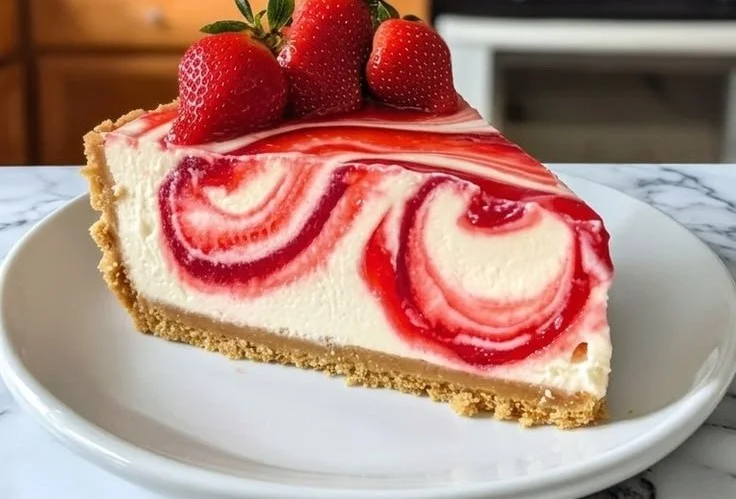 Erdbeerwirbel Käsekuchen Rezept – cremiger Erdbeer-Swirl-Käsekuchen