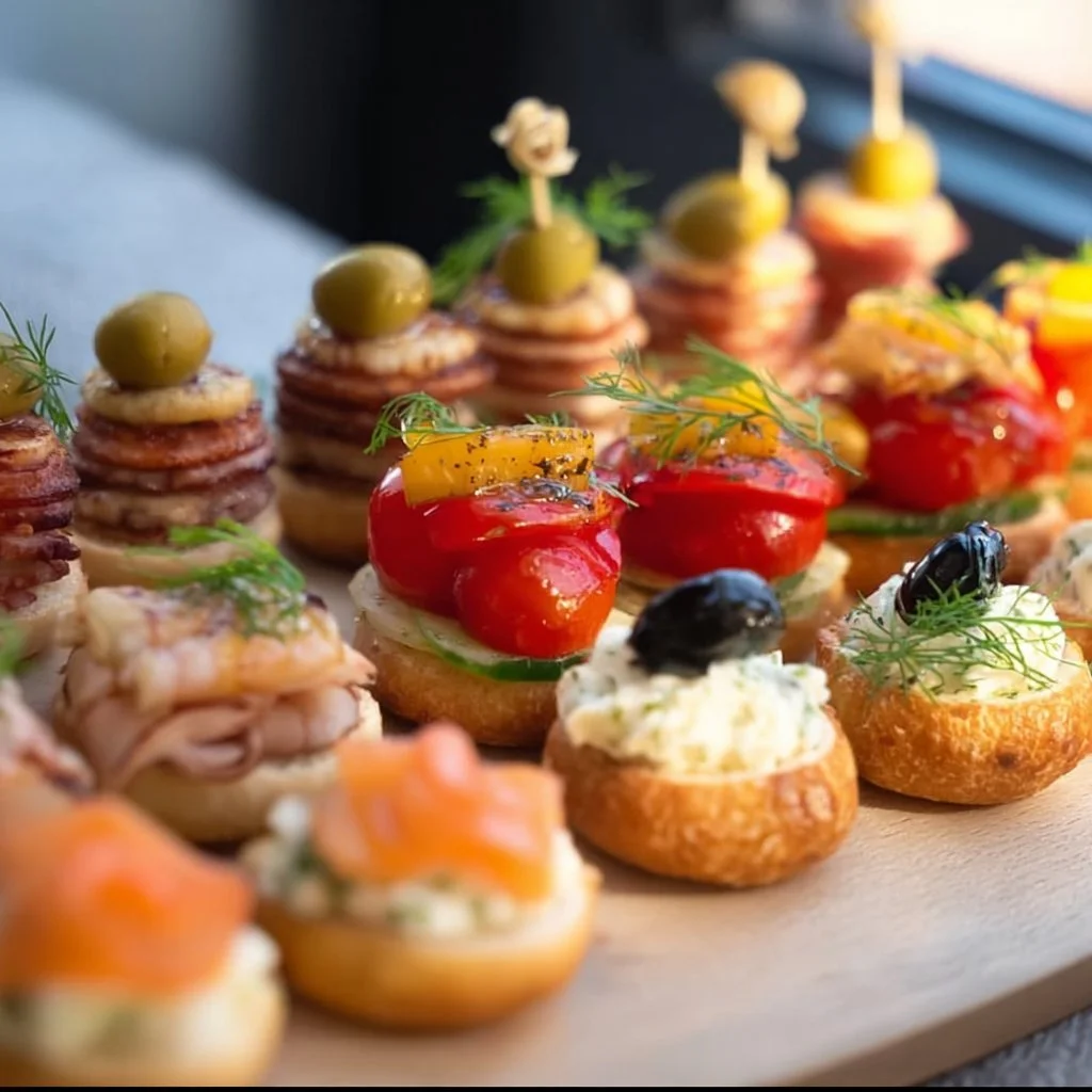 Verschiedene Fingerfood-Rezepte für Party, Buffet und Brunch auf einem Tisch