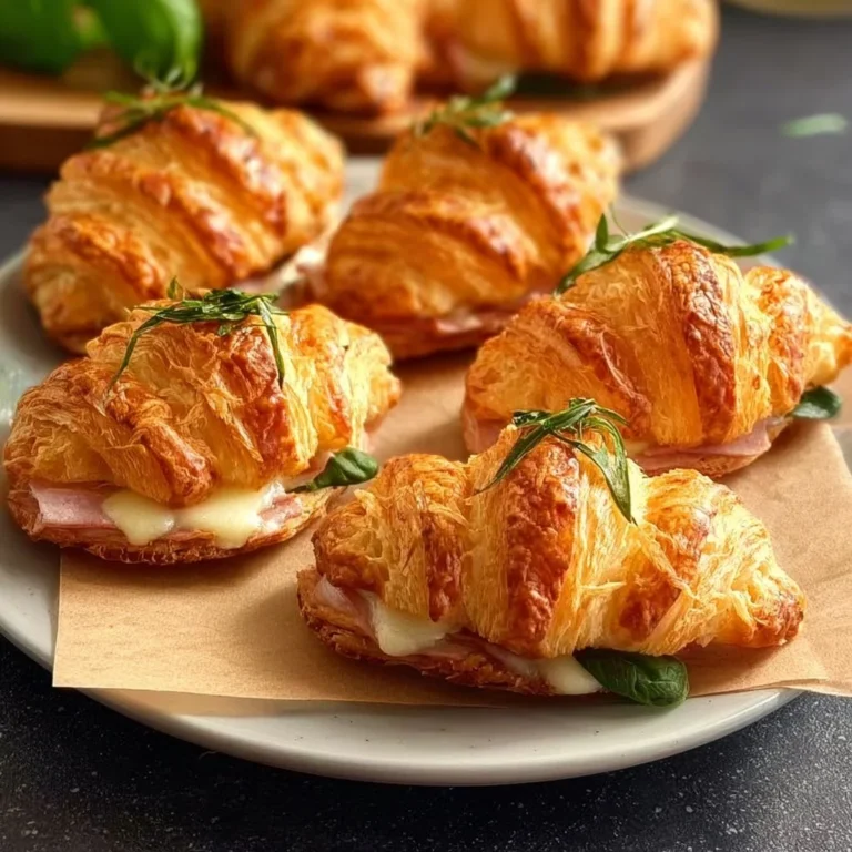 Herzhafte gefüllte Croissants aus Blätterteig, frisch gebacken und lecker.