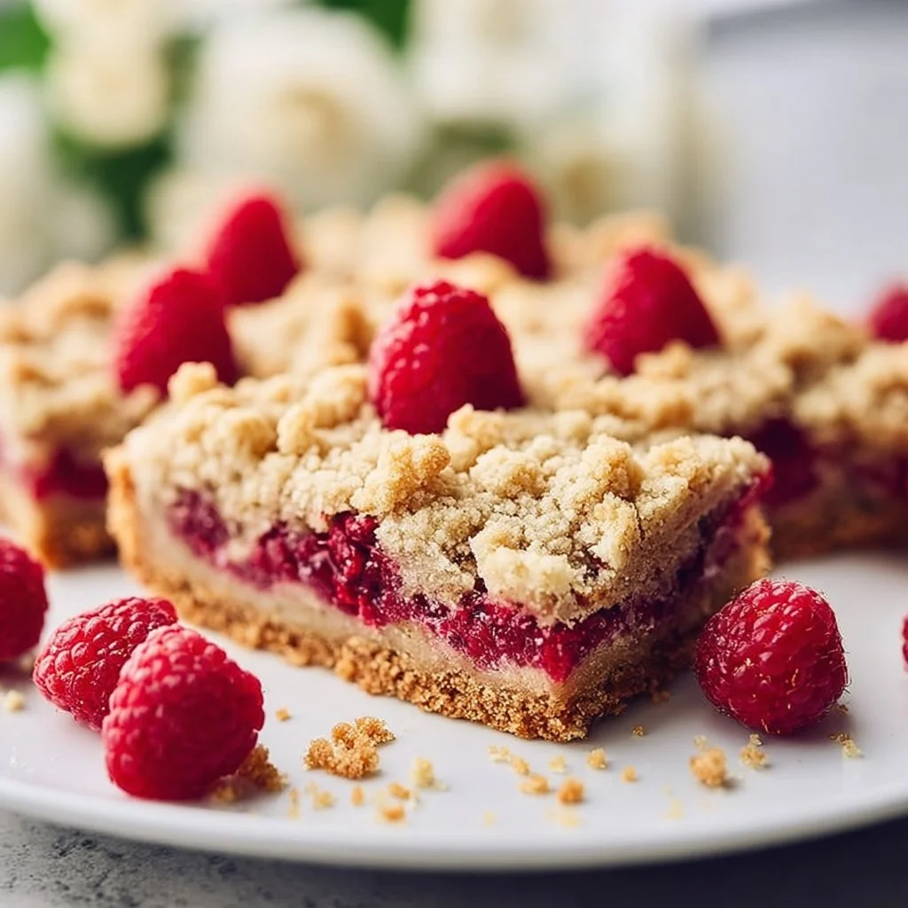 Himbeer-Streusel-Kuchen vom Blech mit frischen Himbeeren und knusprigen Streuseln