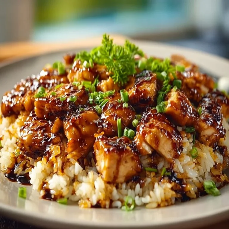 Honig BBQ Hähnchen mit Reis auf einem Teller serviert
