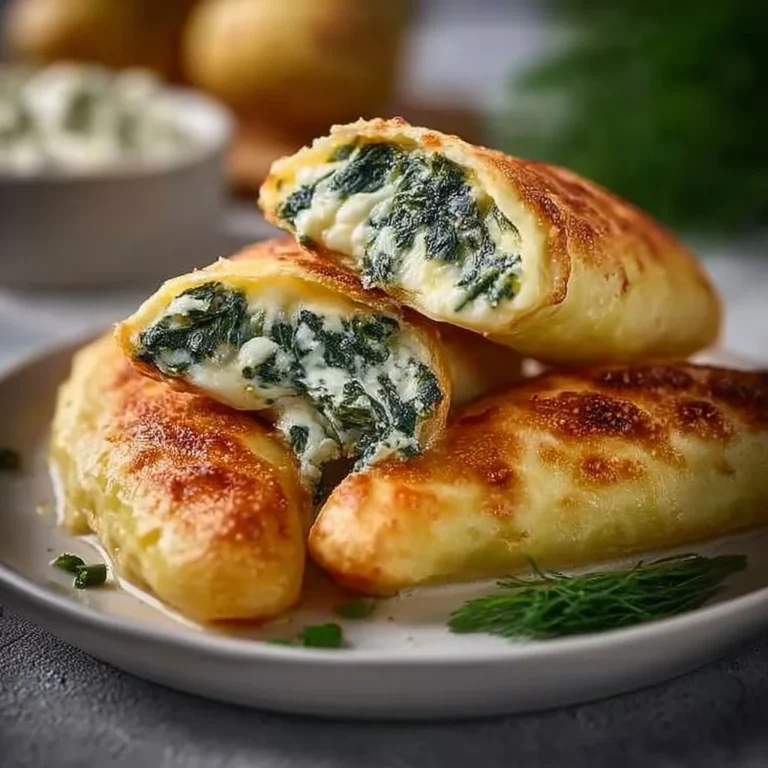 Gekochte Kartoffeltaschen gefüllt mit Spinat und Frischkäse, leckeres Rezept