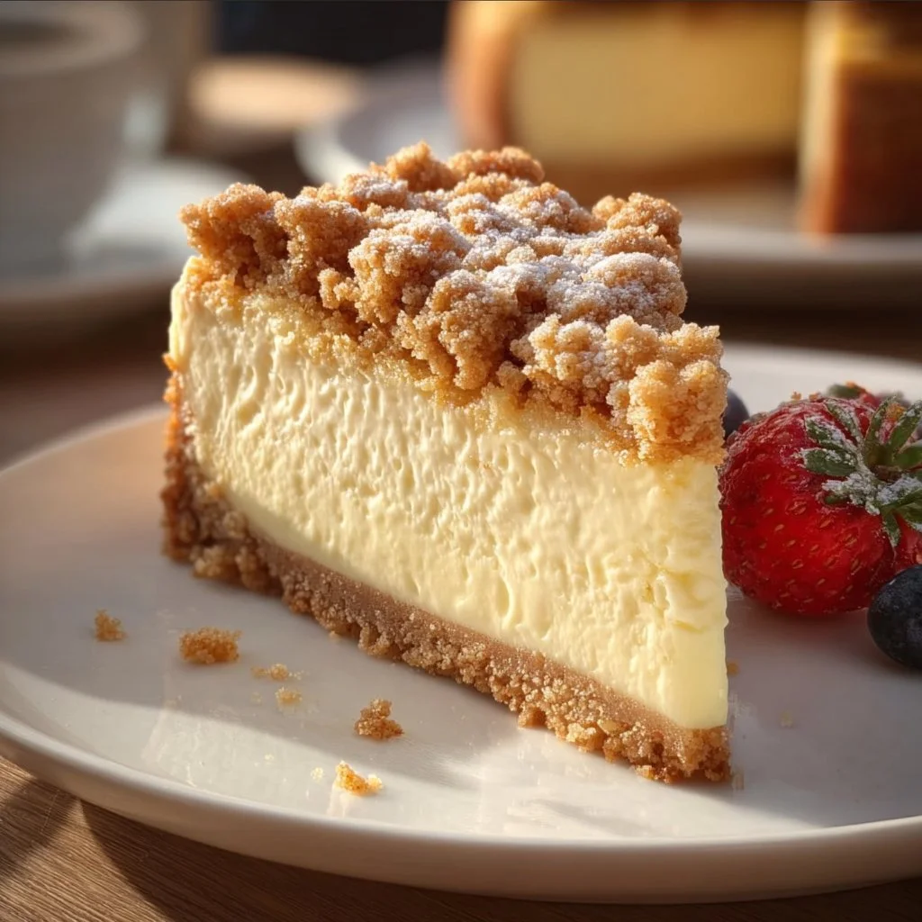 Leckerer Käsekuchen mit Streusel in einer Backform