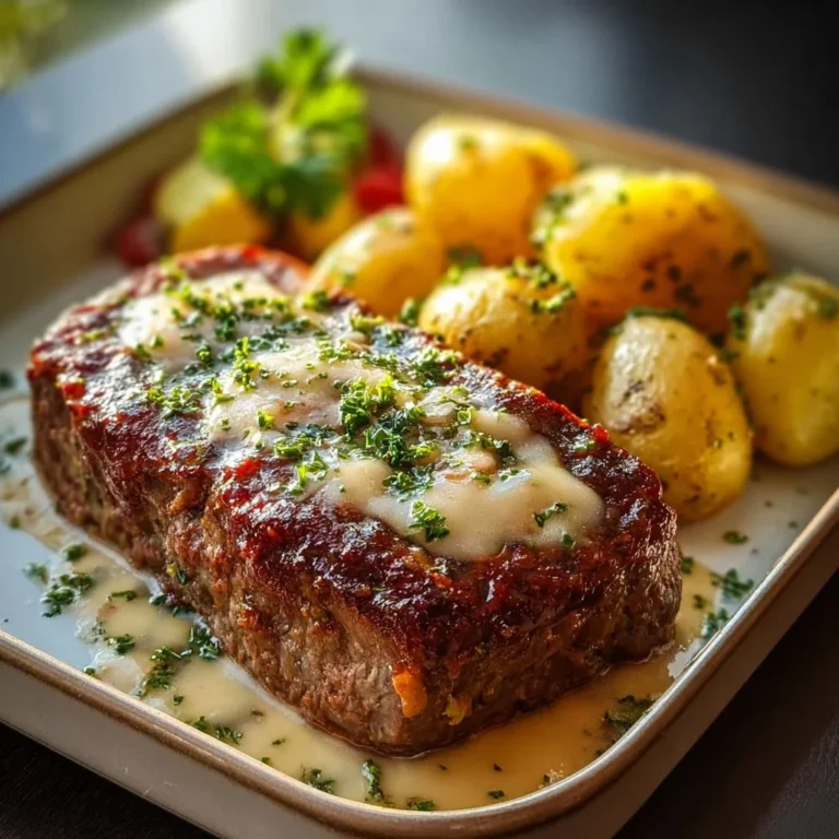 Köstlicher Hackbraten mit Kartoffeln in cremiger Sauce