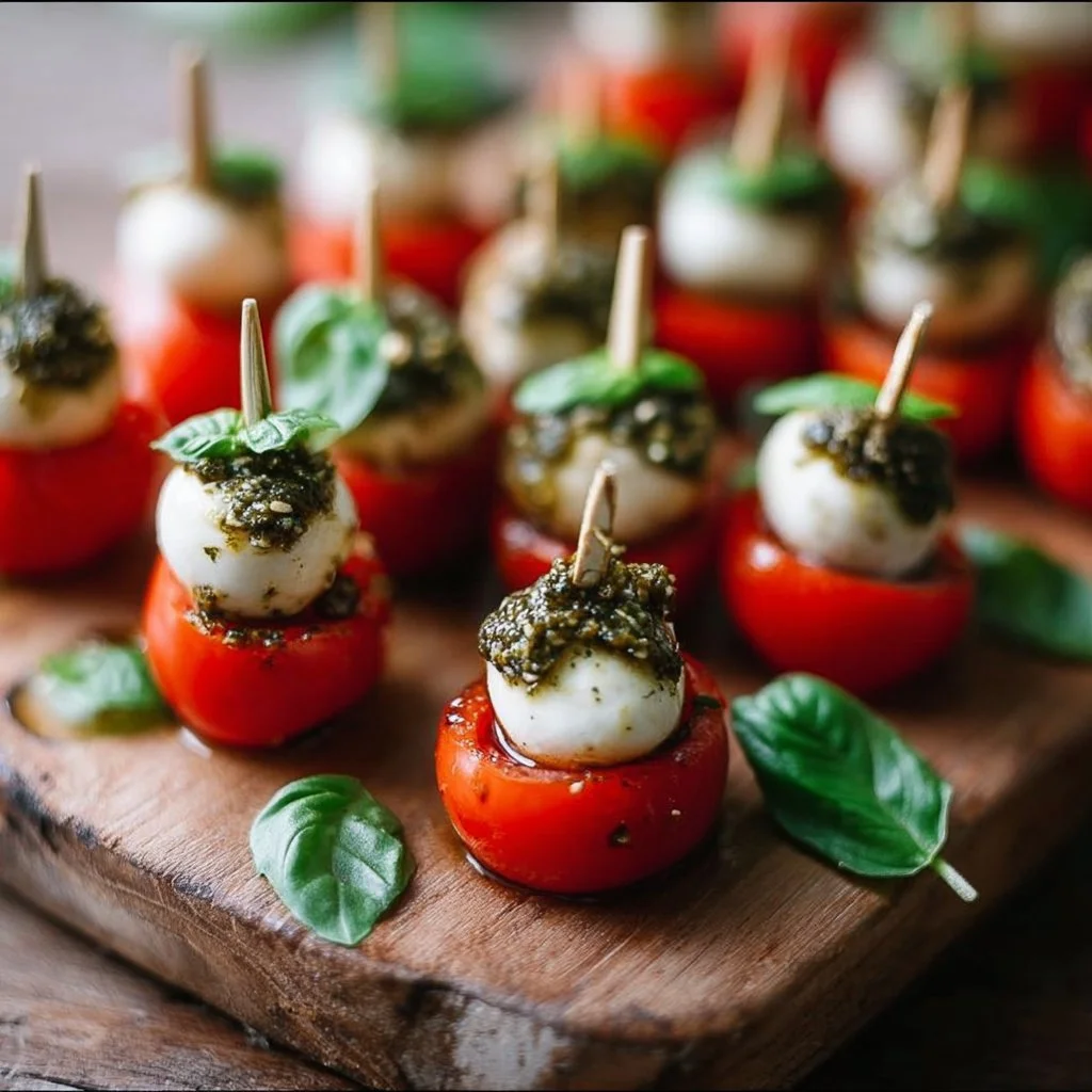 Homemade Rezepte auf Instagram: Mini Pesto Caprese Happen: Zutaten: 10 Kirschtomaten oder Traubentomaten (halbiert) 10 Mini-Mozzarella-Bällchen (Bocconcini) 10 frische Basilikum… | Fingerfood Rezepte, Einfache Fingerfood Rezepte, Herzhafte Fingerfood Rezepte