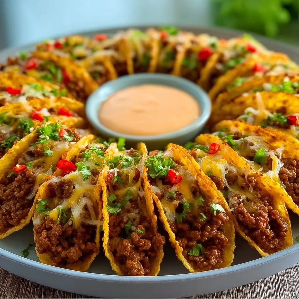Mini-Tacos mit würziger Hackfleischfüllung auf einem Teller serviert