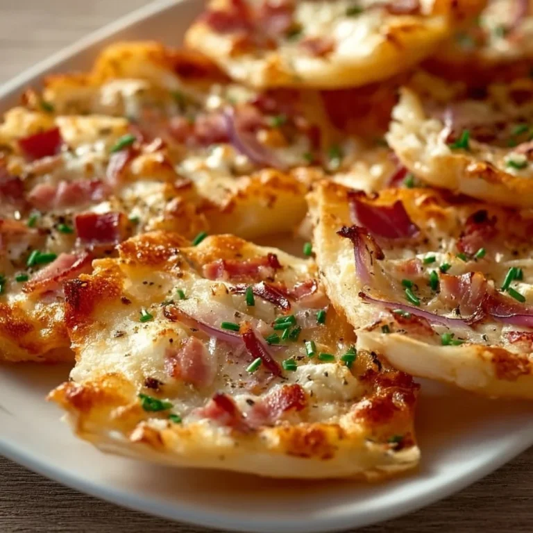 Mini-Tarts mit Speck und Zwiebeln auf einem Teller serviert