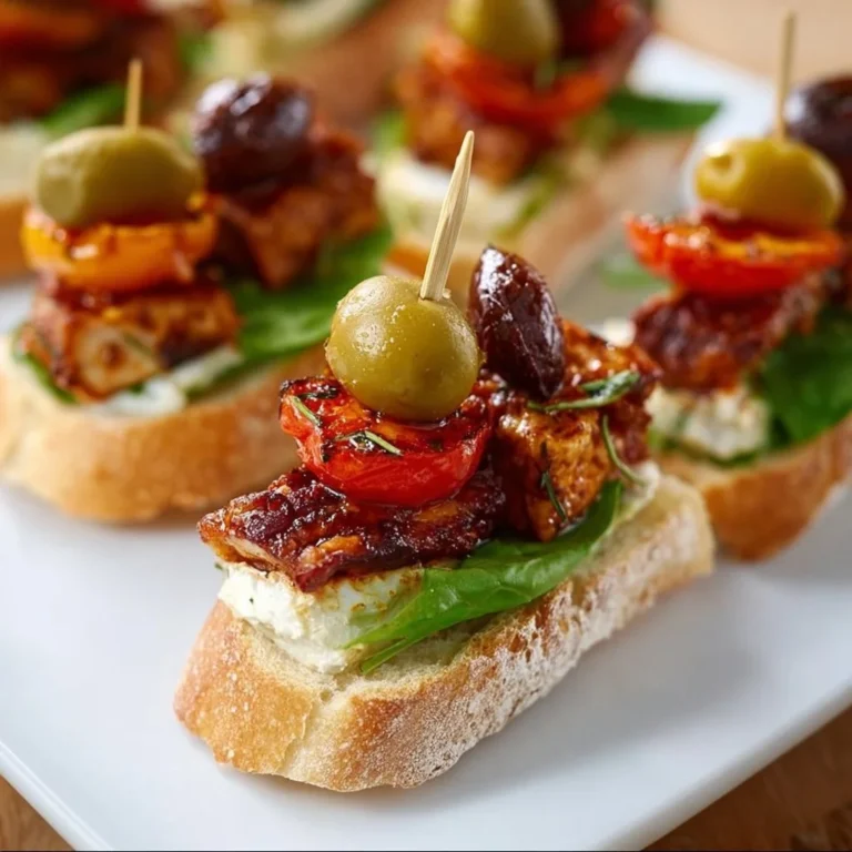 Leckere Party-Spieße auf frischem Baguette serviert