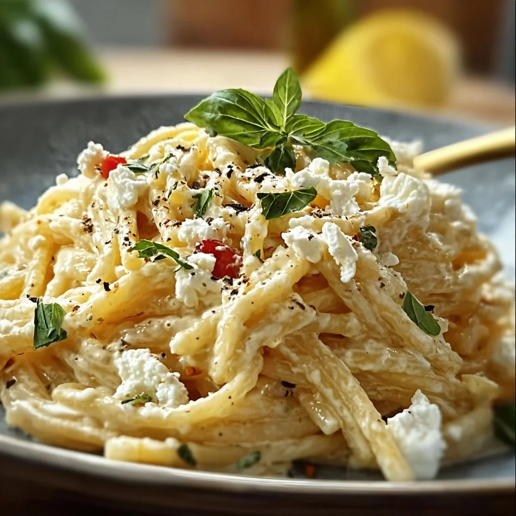 Spaghetti mit Feta und Zitrone
