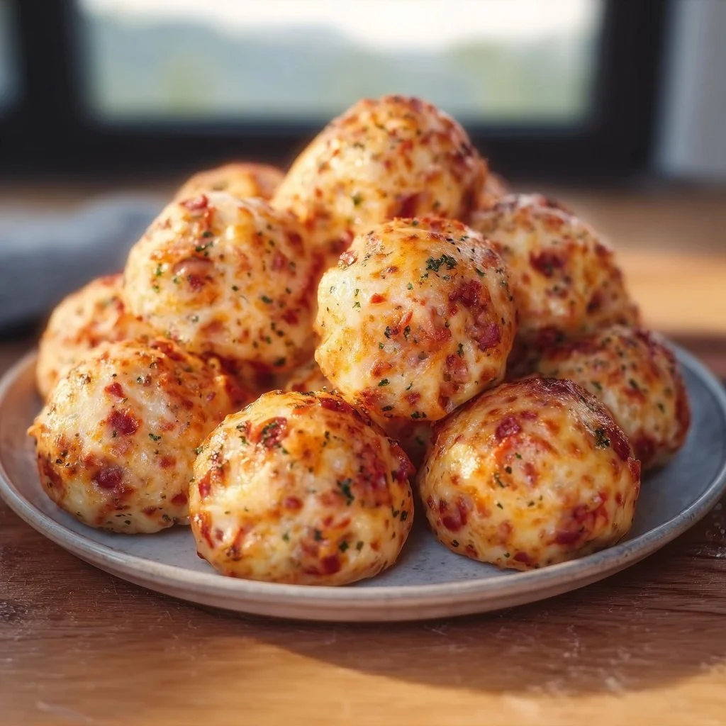 Leckere, goldene Pizza-Bällchen frisch aus dem Ofen.