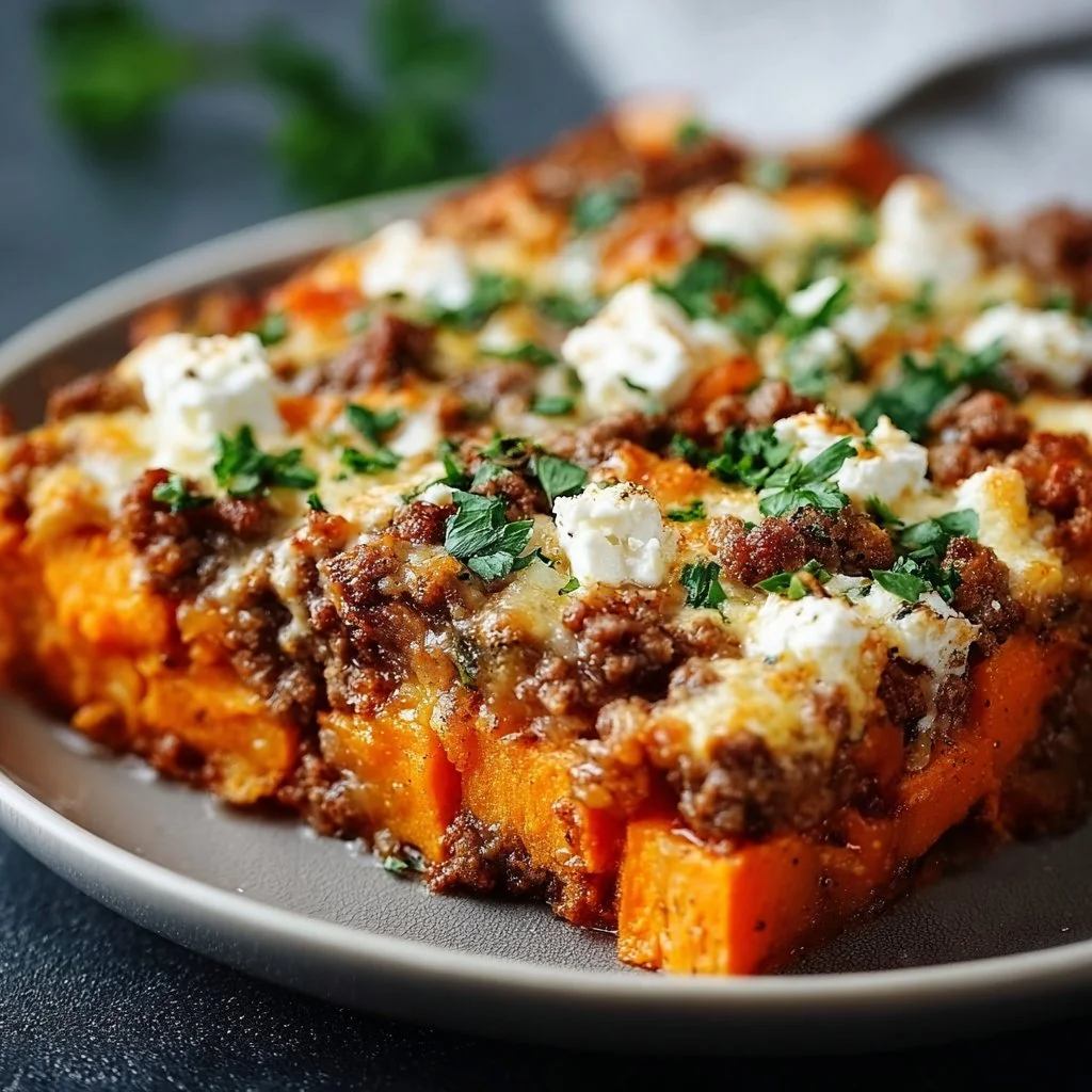 Sweet Potato Ground Meat Casserole with Feta