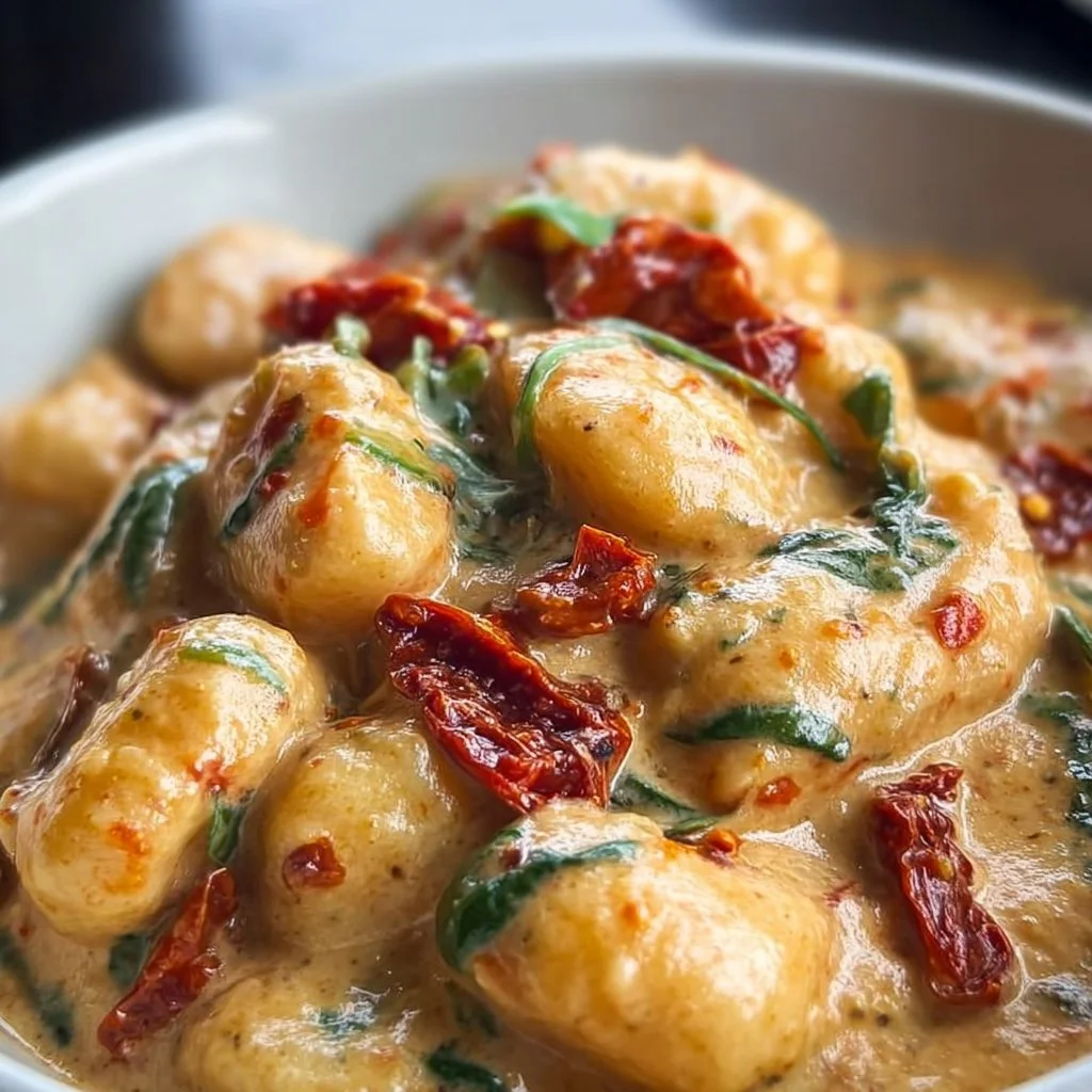 Vegane Gnocchi mit cremiger, sonnengetrockneter Tomatensauce